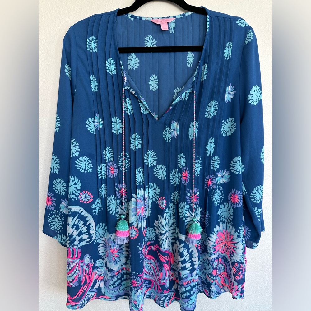 Lilly Pulitzer Blue and Pink Patterned Blouse